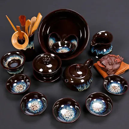 Jianzhan-Teapot and Cup Set, Household Set of Jianzhan Glaze Tea Teapot