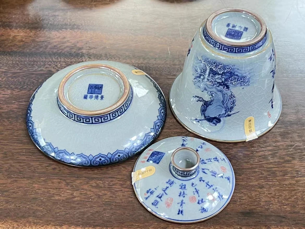 Jing De Zhen Antique Clay Dharma Gaiwan Opening Pottery Tea Cup Set Teaware Bowl For Tea Ceremony Coffee Mugs River Teacup Zen