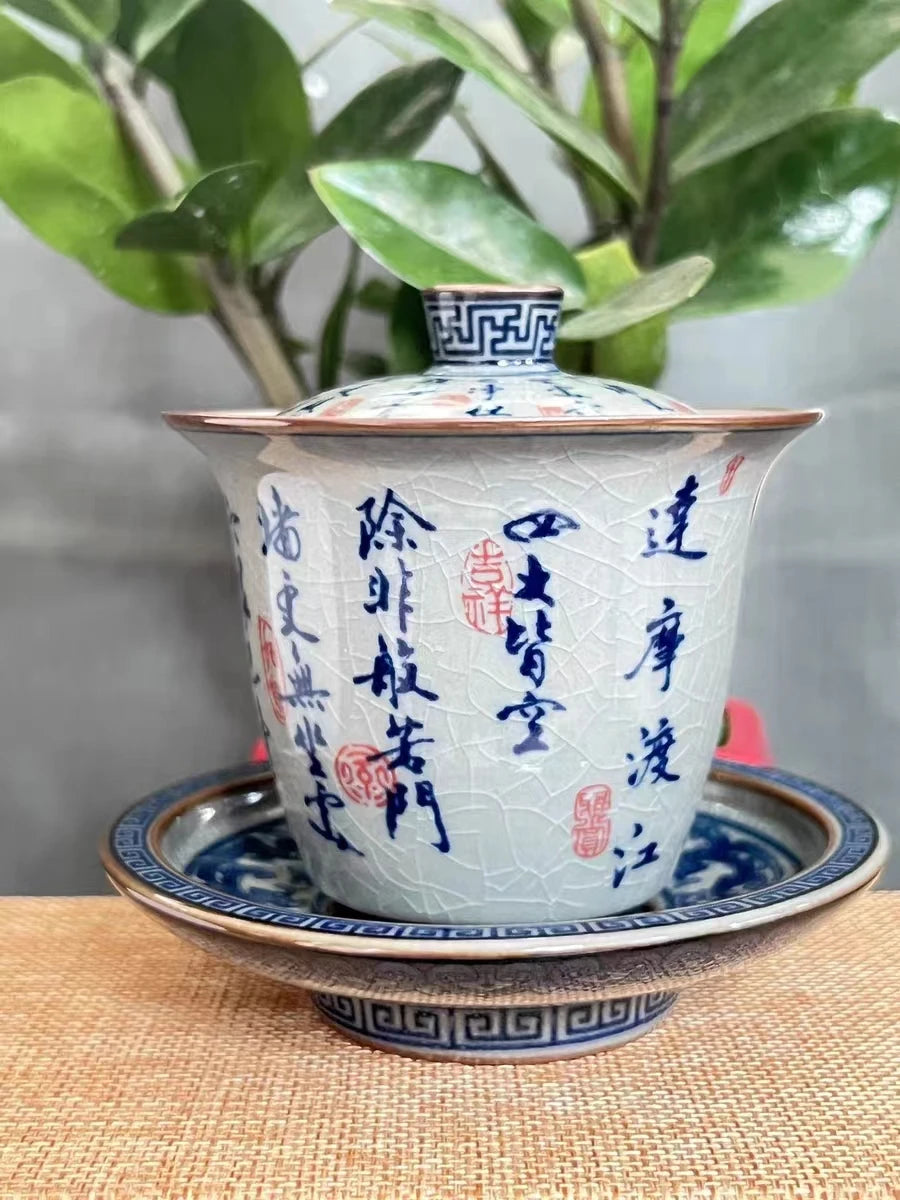 Jing De Zhen Antique Clay Dharma Gaiwan Opening Pottery Tea Cup Set Teaware Bowl For Tea Ceremony Coffee Mugs River Teacup Zen