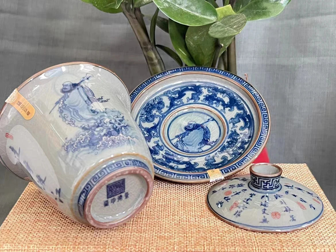 Jing De Zhen Antique Clay Dharma Gaiwan Opening Pottery Tea Cup Set Teaware Bowl For Tea Ceremony Coffee Mugs River Teacup Zen
