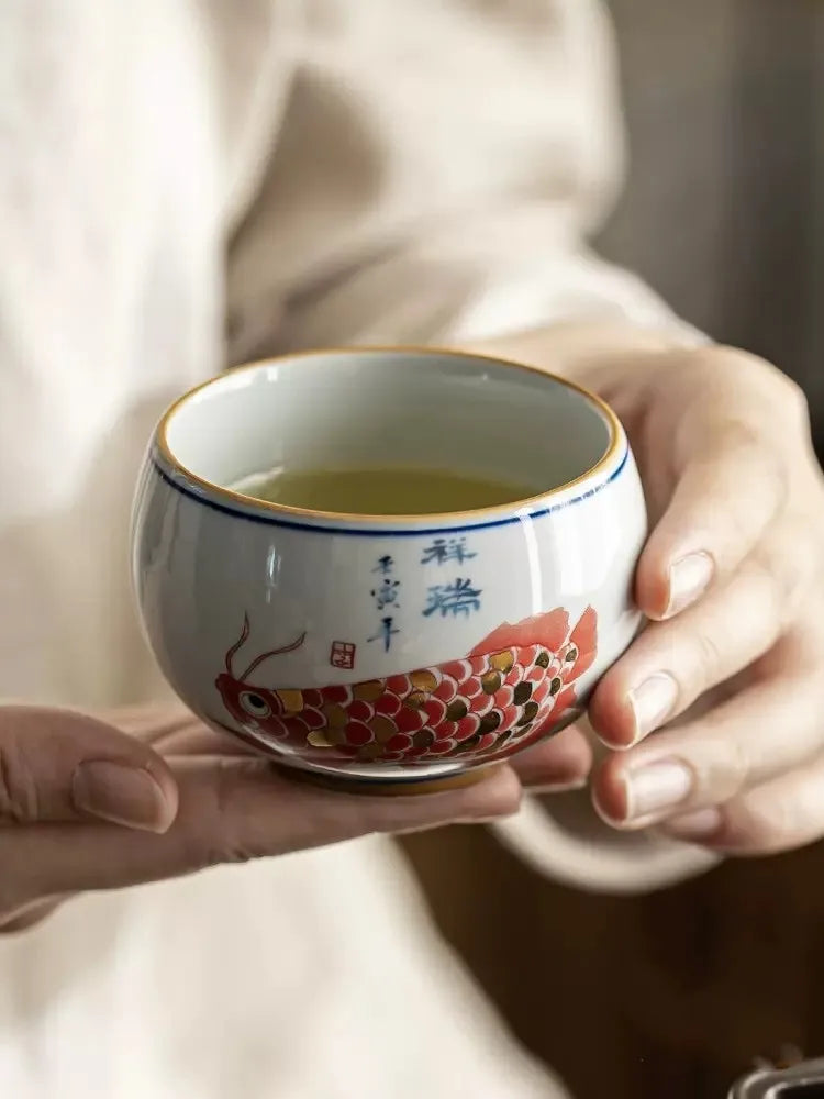 Jing De Zhen Antique Clay Fish Dragon Cups  Pottery Tea Cup Set Teaware Bowl For Tea Ceremony Coffee Mugs River Teacup Zen
