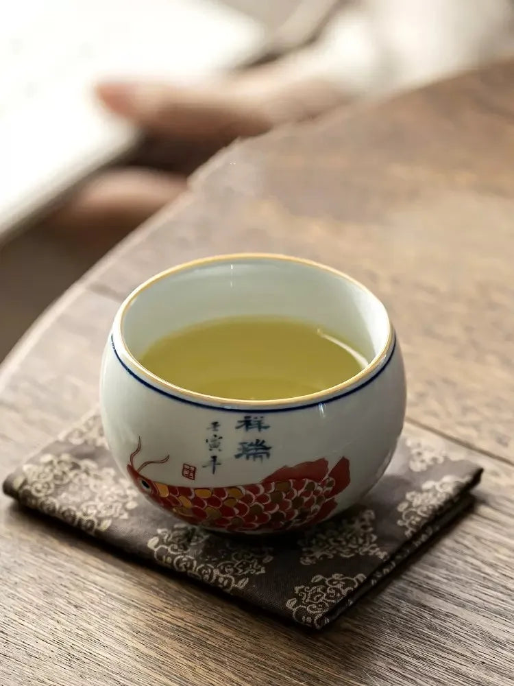 Jing De Zhen Antique Clay Fish Dragon Cups  Pottery Tea Cup Set Teaware Bowl For Tea Ceremony Coffee Mugs River Teacup Zen