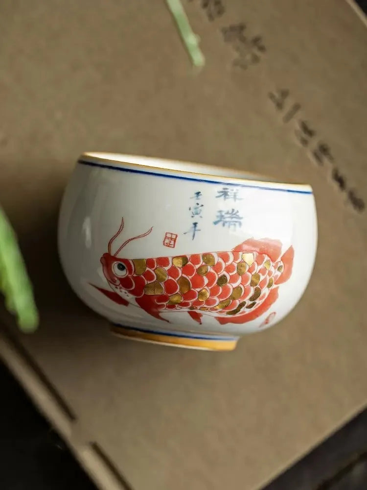 Jing De Zhen Antique Clay Fish Dragon Cups  Pottery Tea Cup Set Teaware Bowl For Tea Ceremony Coffee Mugs River Teacup Zen