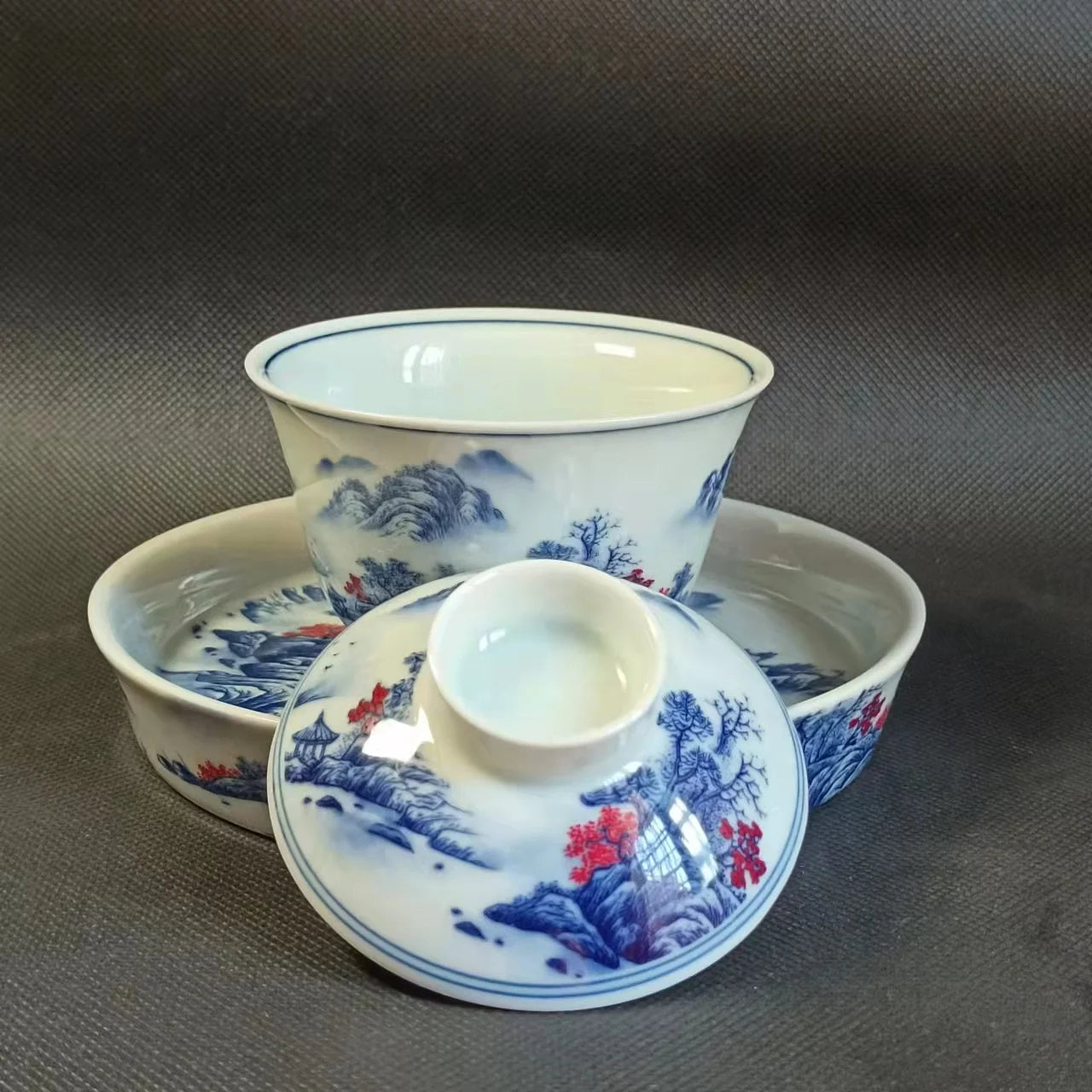 Jing De Zhen Antique Landsacape Clay Gaiwan Tea Cup Set Teaware Bowl For Tea Ceremony Coffee Mugs River Teacup Zen