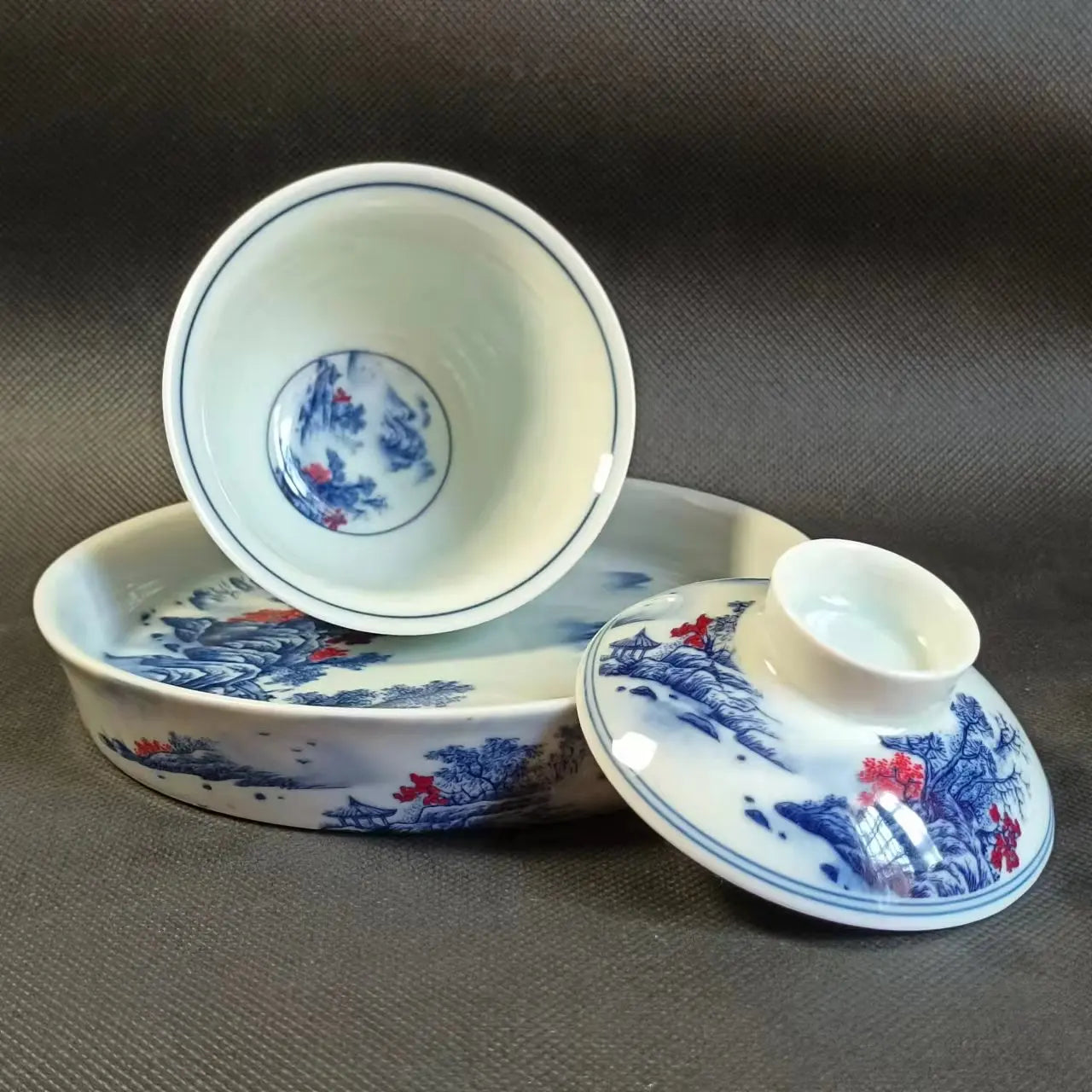 Jing De Zhen Antique Landsacape Clay Gaiwan Tea Cup Set Teaware Bowl For Tea Ceremony Coffee Mugs River Teacup Zen
