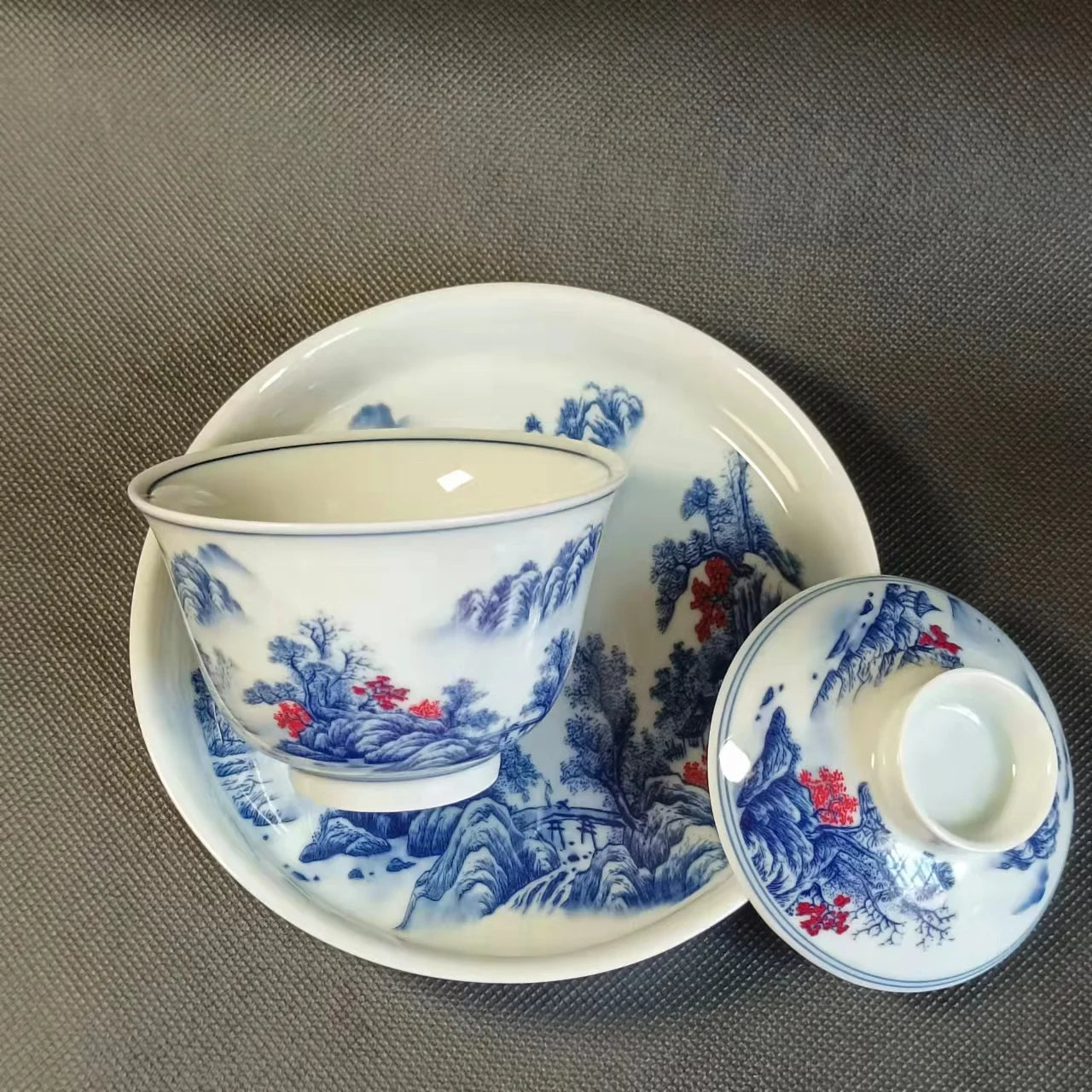 Jing De Zhen Antique Landsacape Clay Gaiwan Tea Cup Set Teaware Bowl For Tea Ceremony Coffee Mugs River Teacup Zen