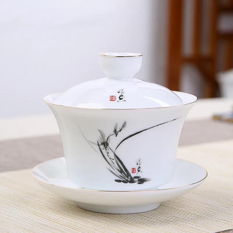 Jingdezhen Ceramic Gaiwan Tea Bowl White Porcelain Tea Maker with Cover Teacup Chinese Tea Set Supplies Household Drinkware