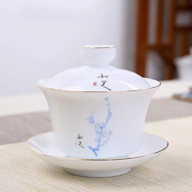 Jingdezhen Ceramic Gaiwan Tea Bowl White Porcelain Tea Maker with Cover Teacup Chinese Tea Set Supplies Household Drinkware