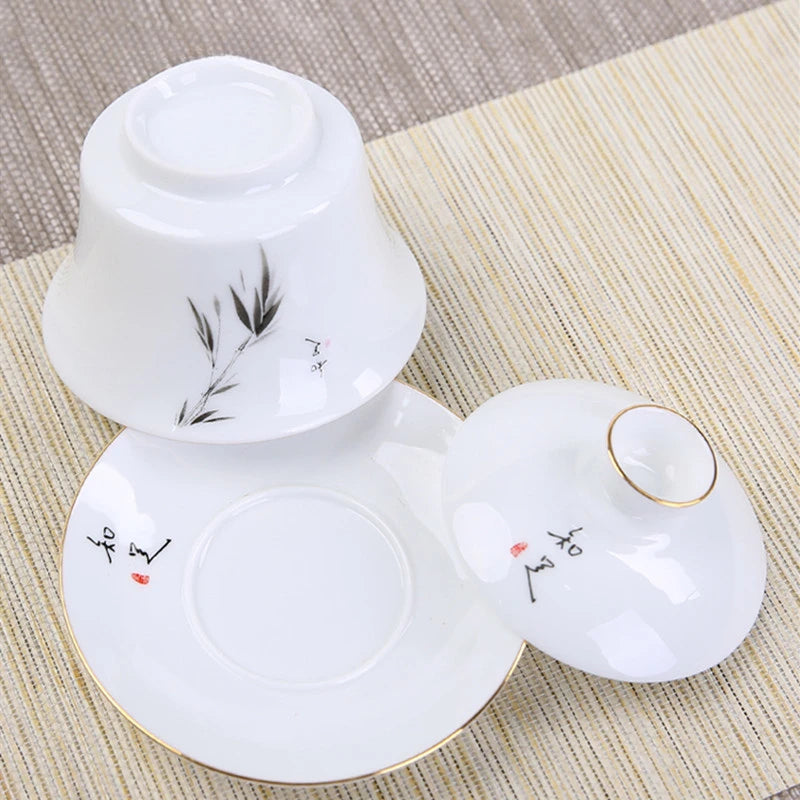 Jingdezhen Ceramic Gaiwan Tea Bowl White Porcelain Tea Maker with Cover Teacup Chinese Tea Set Supplies Household Drinkware