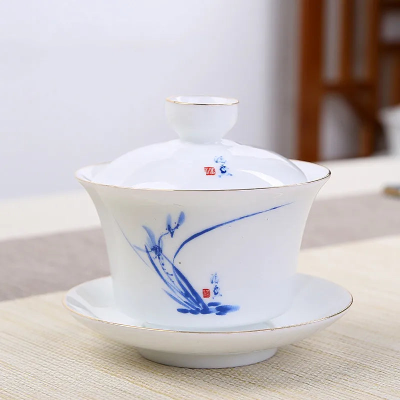 Jingdezhen Ceramic Gaiwan Tea Bowl White Porcelain Tea Maker with Cover Teacup Chinese Tea Set Supplies Household Drinkware