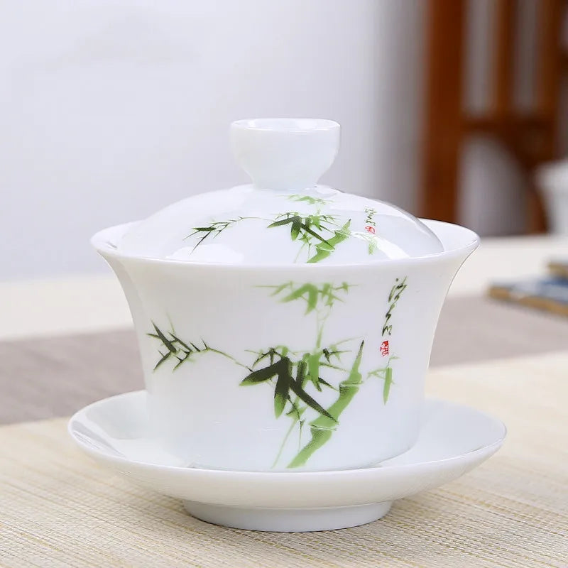 Jingdezhen Ceramic Gaiwan Tea Bowl White Porcelain Tea Maker with Cover Teacup Chinese Tea Set Supplies Household Drinkware