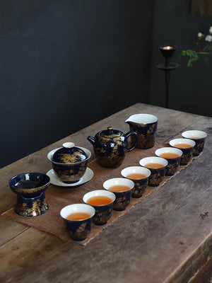 Jingdezhen Ceramic Tea Sets Indigo Glaze Teapot High Grade Household Teacups Kung Fu Green Tea Oolong Pu-erh Teaware Gift Box