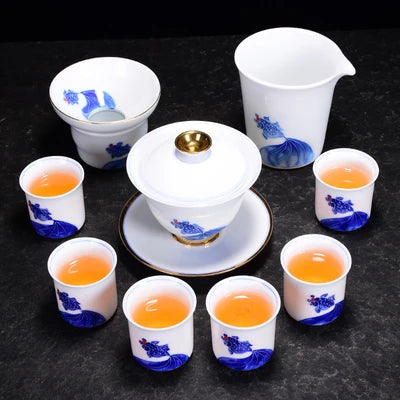 Jingdezhen Ceramic Tea Sets White Jade Porcelain Teapot High Grade Home Teacups Kung Fu Green Tea Oolong Pu-erh Teaware Gift Box