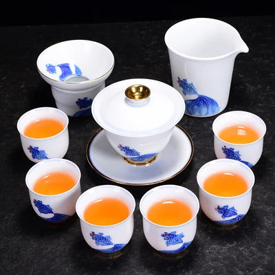 Jingdezhen Ceramic Tea Sets White Jade Porcelain Teapot High Grade Home Teacups Kung Fu Green Tea Oolong Pu-erh Teaware Gift Box