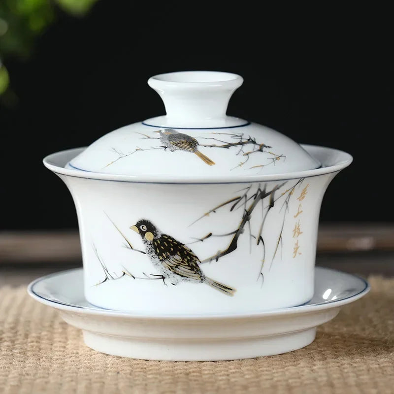 Jingdezhen Ceramics Gaiwan Home Handmade Tea Tureen Boutique with Cover Teacup Tea Ceremony Accessories Personal Tea Cup
