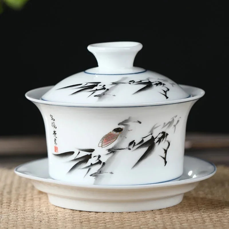 Jingdezhen Ceramics Gaiwan Home Handmade Tea Tureen Boutique with Cover Teacup Tea Ceremony Accessories Personal Tea Cup