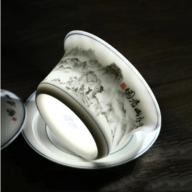 Jingdezhen Ceramics Gaiwan Home Handmade Tea Tureen Boutique with Cover Teacup Tea Ceremony Accessories Personal Tea Cup