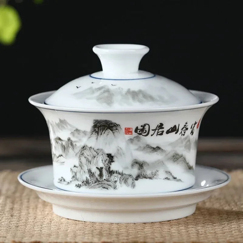 Jingdezhen Ceramics Gaiwan Home Handmade Tea Tureen Boutique with Cover Teacup Tea Ceremony Accessories Personal Tea Cup
