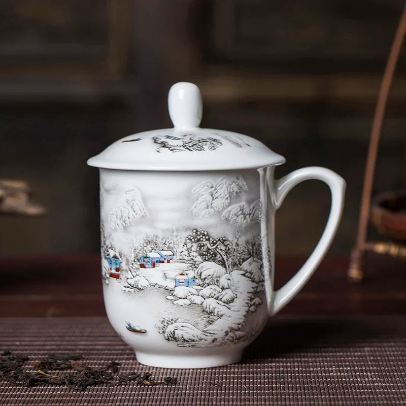 Jingdezhen Ceramics High Capacity Tea Cup Office with Cover Teacup Home Porcelain Water Cup Teaware Supplies Tea Infuser