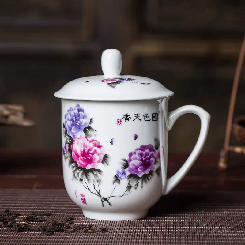 Jingdezhen Ceramics High Capacity Tea Cup Office with Cover Teacup Home Porcelain Water Cup Teaware Supplies Tea Infuser