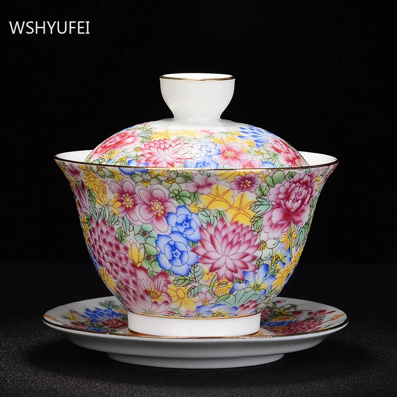 Jingdezhen Ceramics Tea cup Gaiwan Handmade tea bowl Teaset Personal Cup Teaware tureen lid bowl saucer 140ml