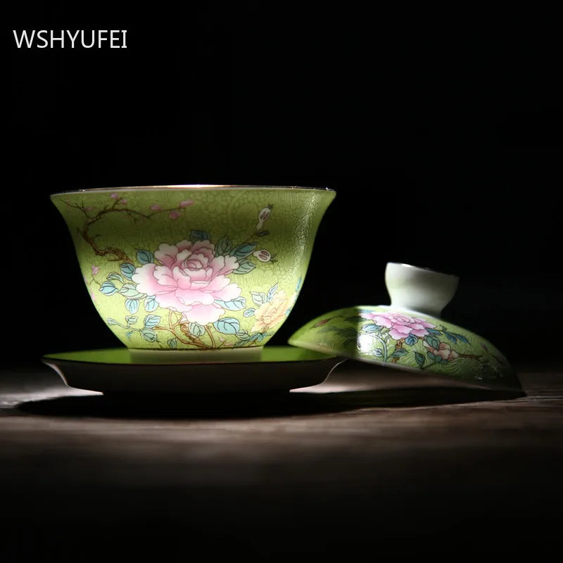 Jingdezhen Ceramics Tea cup Gaiwan Handmade tea bowl Teaset Personal Cup Teaware tureen lid bowl saucer 140ml