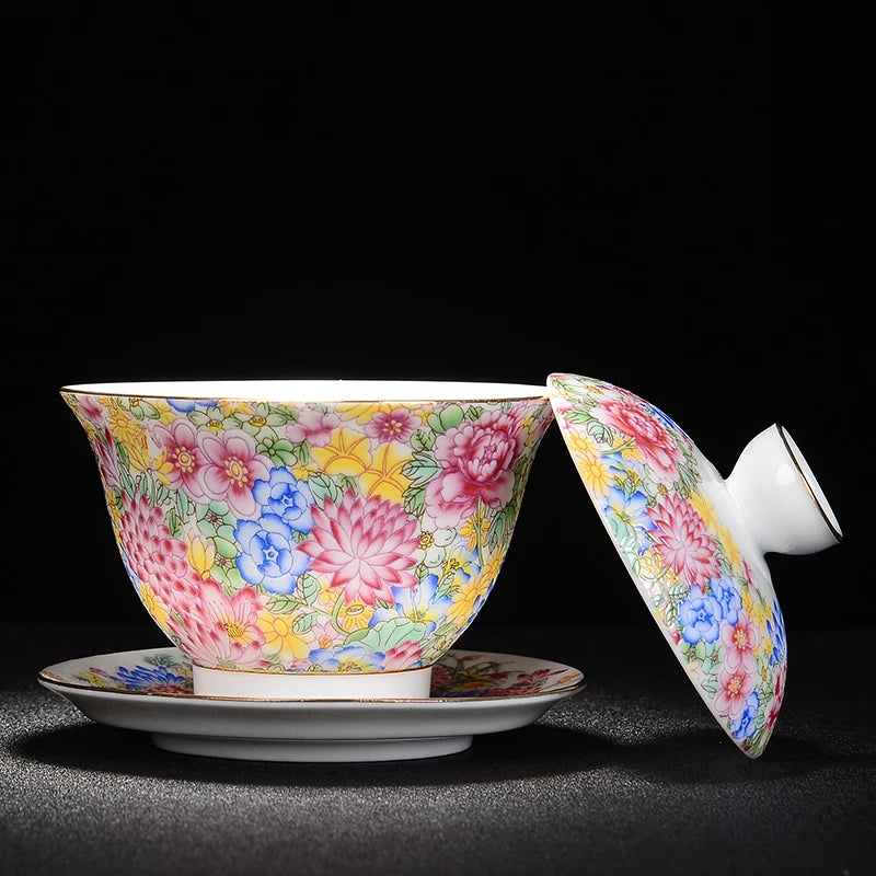 Jingdezhen Ceramics Tea cup Gaiwan Handmade tea bowl Teaset Personal Cup Teaware tureen lid bowl saucer 140ml