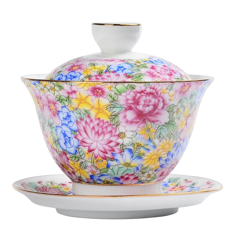 Jingdezhen Ceramics Tea cup Gaiwan Handmade tea bowl Teaset Personal Cup Teaware tureen lid bowl saucer 140ml
