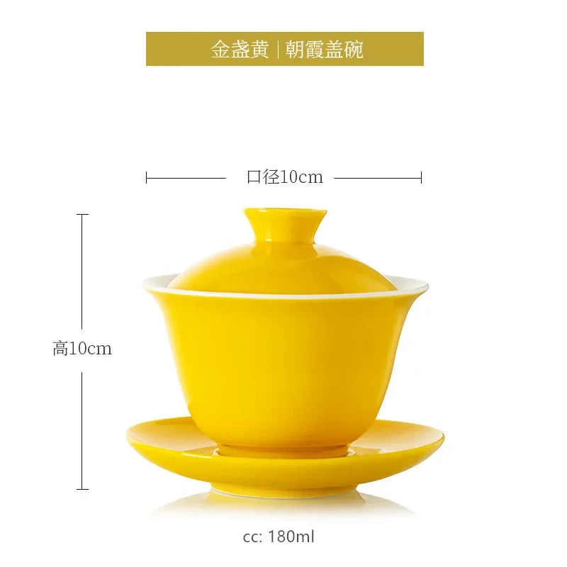Jingdezhen Color Glaze Anti Scalding Gaiwan Teacup Yellow Ceramic Tea Bowl Handmade Tea Cup and Saucer Suit Chinese Teaware
