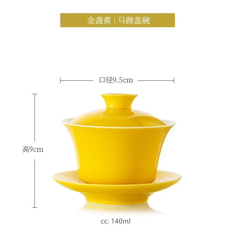 Jingdezhen Color Glaze Anti Scalding Gaiwan Teacup Yellow Ceramic Tea Bowl Handmade Tea Cup and Saucer Suit Chinese Teaware