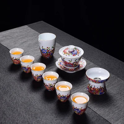 Jingdezhen Enamel Ceramic Tea Sets Wanhua Pinch Gold Wire Teapot Sets High Grade Home Teacups Kung Fu Green Tea Pu-erh Teaware