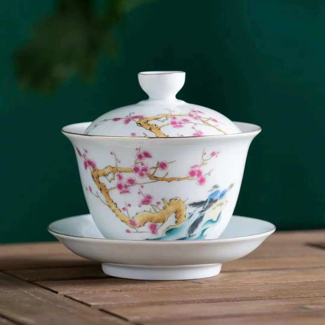 Jingdezhen Gaiwan Ceramic Tea Cups Chinese Tea Tureen On-glazed Teaware Home Decor Porcelanas Kung Fu Tea Cup Set
