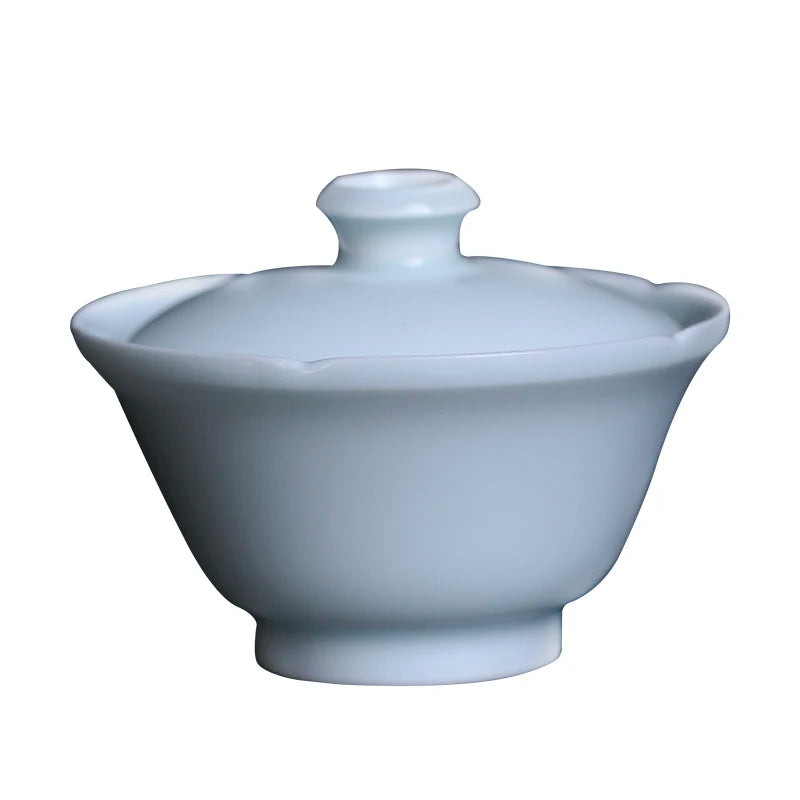 Jingdezhen Hutian kiln shadow green cover bowl tea cup teacup teapot bearing ceramic green and white glaze tea set