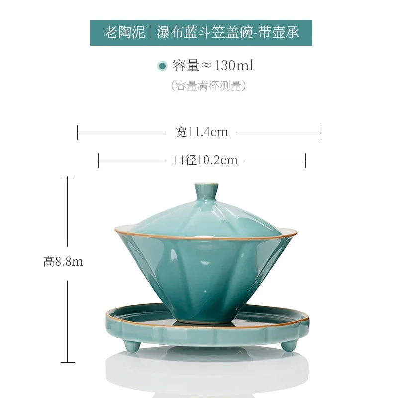 Jingdezhen Tea Tureen Pottery Gaiwan On-glazed High Grade Ceramic Tea Cup Elegant Gongfu Teaware Authentic Retro Teacups
