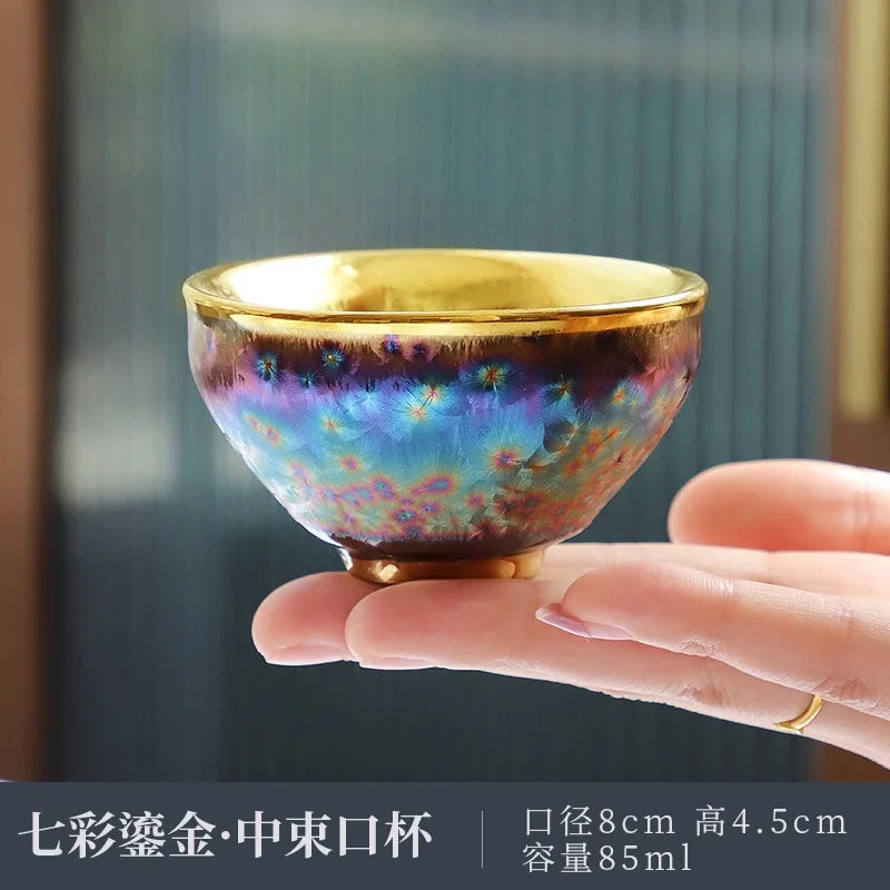 Jun Kiln Peacock Gilt Teacup Jianzhan Master Cup Ceramic Tea Cup Kung Fu Tea Set Hat Cup Colorful Teacup Chinese Tea Set Teaware