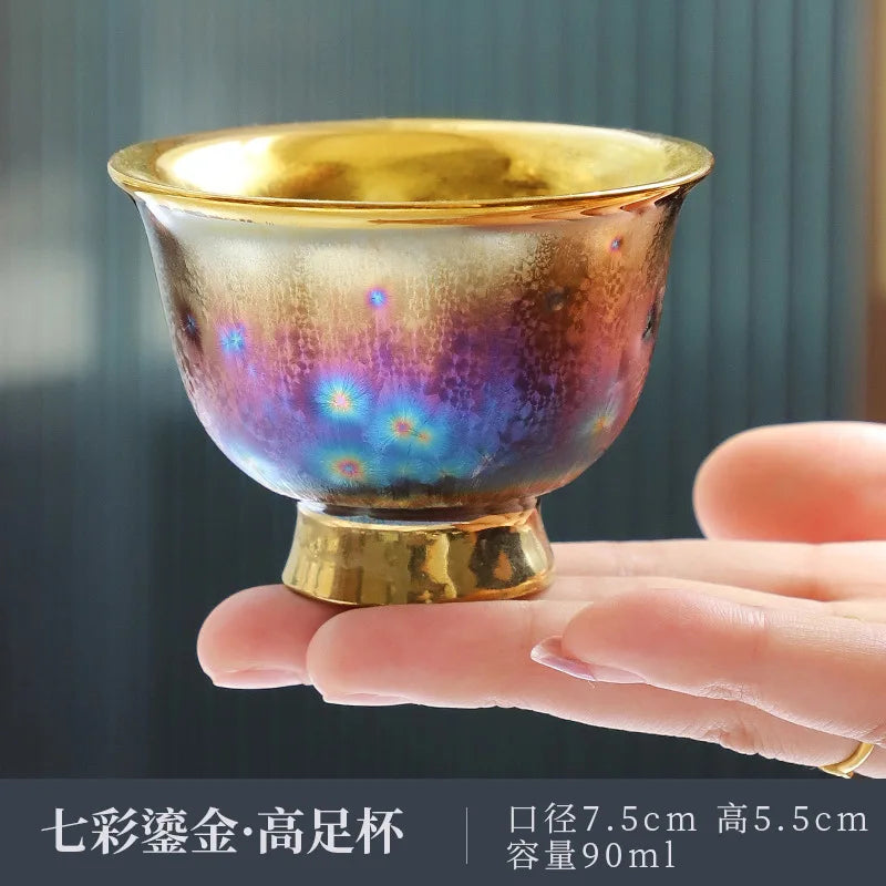 Jun Kiln Peacock Gilt Teacup Jianzhan Master Cup Ceramic Tea Cup Kung Fu Tea Set Hat Cup Colorful Teacup Chinese Tea Set Teaware