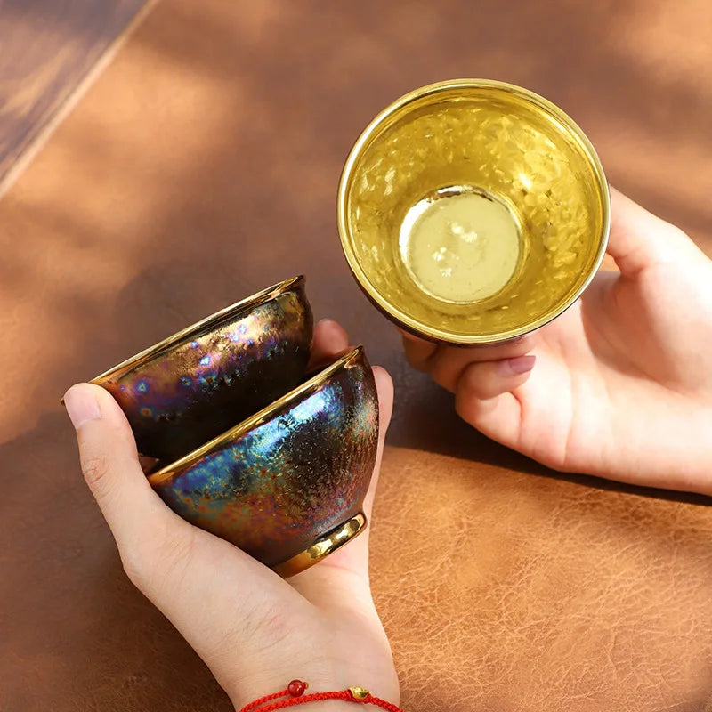 Jun Kiln Peacock Gilt Teacup Jianzhan Master Cup Ceramic Tea Cup Kung Fu Tea Set Hat Cup Colorful Teacup Chinese Tea Set Teaware
