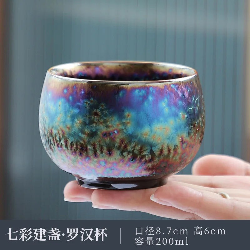 Jun Kiln Peacock Gilt Teacup Jianzhan Master Cup Ceramic Tea Cup Kung Fu Tea Set Hat Cup Colorful Teacup Chinese Tea Set Teaware
