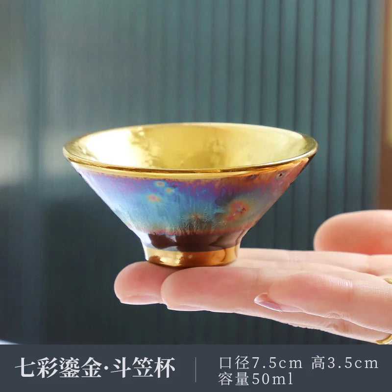 Jun Kiln Peacock Gilt Teacup Jianzhan Master Cup Ceramic Tea Cup Kung Fu Tea Set Hat Cup Colorful Teacup Chinese Tea Set Teaware