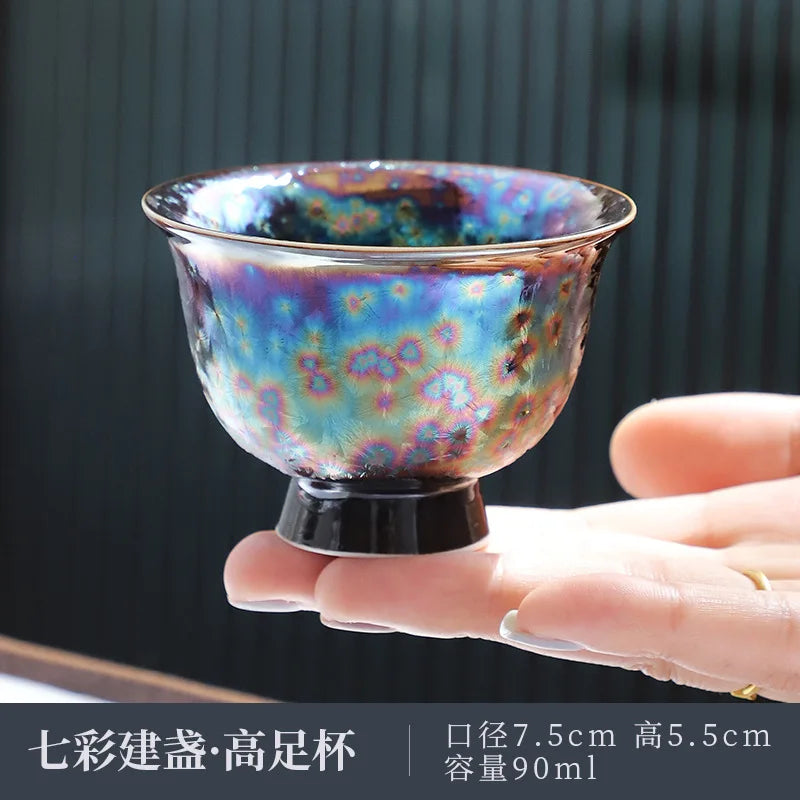 Jun Kiln Peacock Gilt Teacup Jianzhan Master Cup Ceramic Tea Cup Kung Fu Tea Set Hat Cup Colorful Teacup Chinese Tea Set Teaware