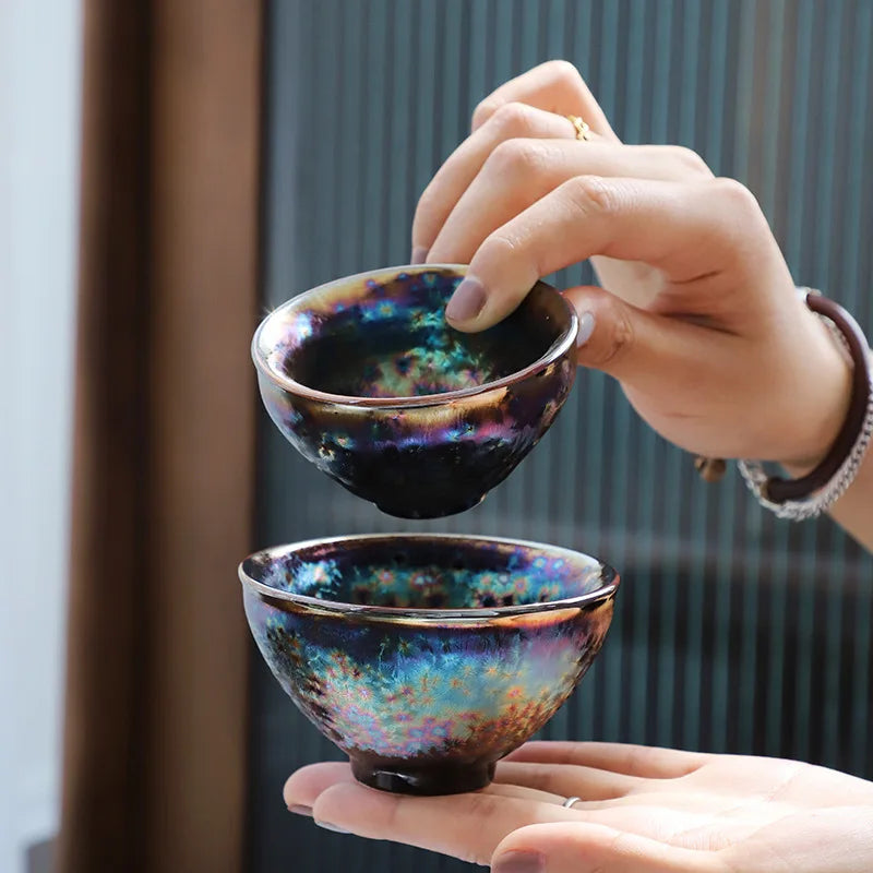 Jun Kiln Peacock Gilt Teacup Jianzhan Master Cup Ceramic Tea Cup Kung Fu Tea Set Hat Cup Colorful Teacup Chinese Tea Set Teaware