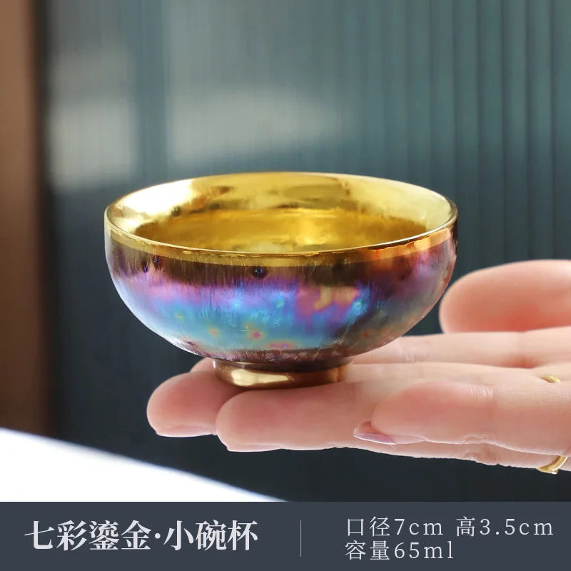 Jun Kiln Peacock Gilt Teacup Jianzhan Master Cup Ceramic Tea Cup Kung Fu Tea Set Hat Cup Colorful Teacup Chinese Tea Set Teaware