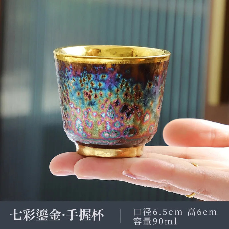 Jun Kiln Peacock Gilt Teacup Jianzhan Master Cup Ceramic Tea Cup Kung Fu Tea Set Hat Cup Colorful Teacup Chinese Tea Set Teaware