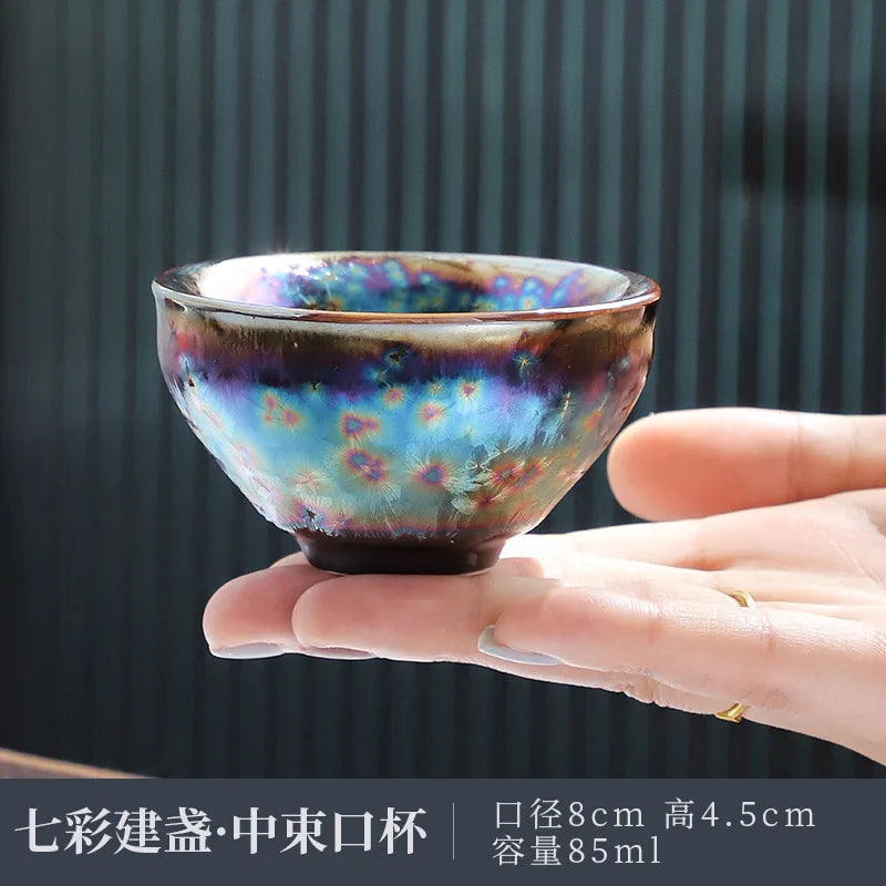 Jun Kiln Peacock Gilt Teacup Jianzhan Master Cup Ceramic Tea Cup Kung Fu Tea Set Hat Cup Colorful Teacup Chinese Tea Set Teaware