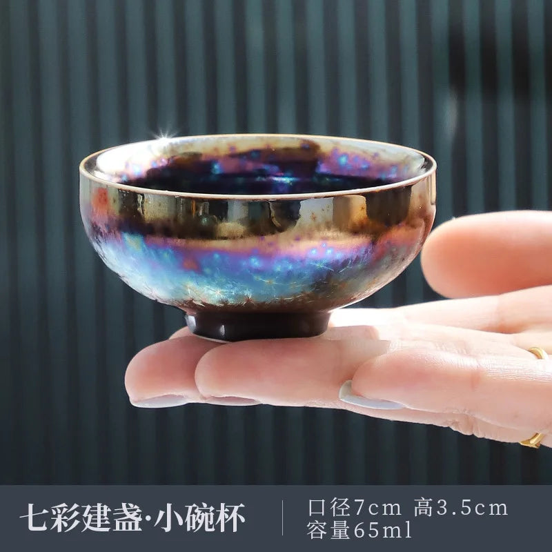 Jun Kiln Peacock Gilt Teacup Jianzhan Master Cup Ceramic Tea Cup Kung Fu Tea Set Hat Cup Colorful Teacup Chinese Tea Set Teaware