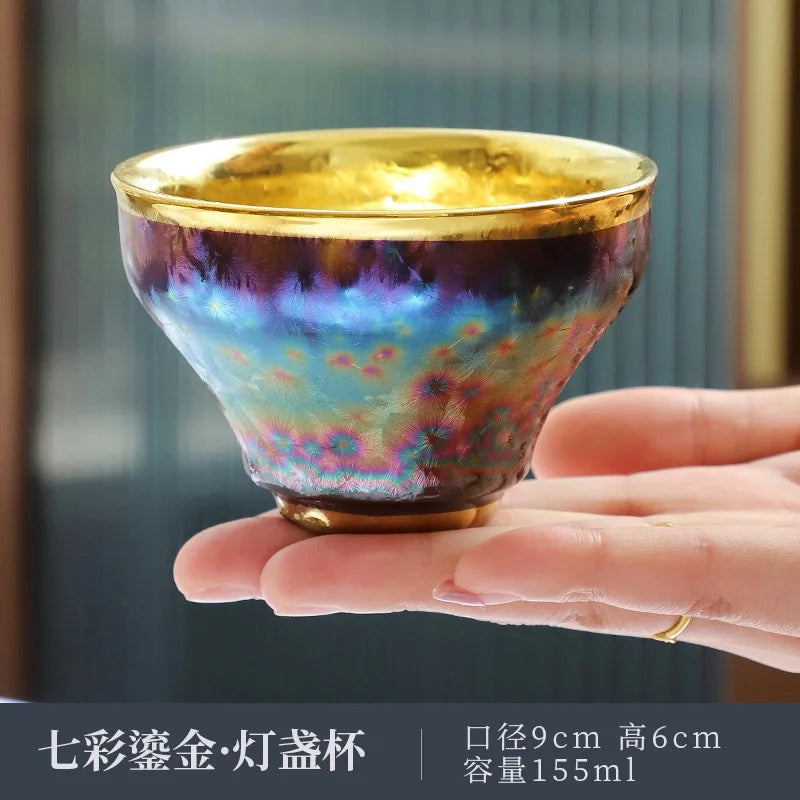 Jun Kiln Peacock Gilt Teacup Jianzhan Master Cup Ceramic Tea Cup Kung Fu Tea Set Hat Cup Colorful Teacup Chinese Tea Set Teaware