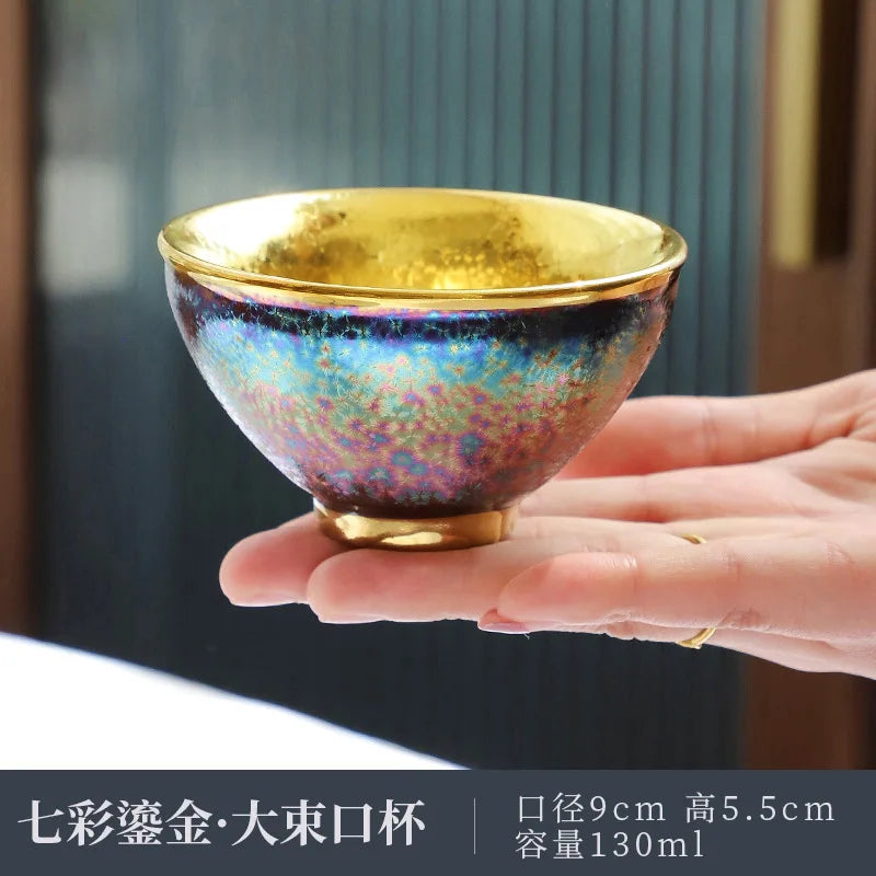Jun Kiln Peacock Gilt Teacup Jianzhan Master Cup Ceramic Tea Cup Kung Fu Tea Set Hat Cup Colorful Teacup Chinese Tea Set Teaware