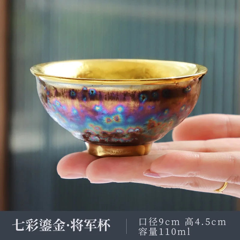 Jun Kiln Peacock Gilt Teacup Jianzhan Master Cup Ceramic Tea Cup Kung Fu Tea Set Hat Cup Colorful Teacup Chinese Tea Set Teaware