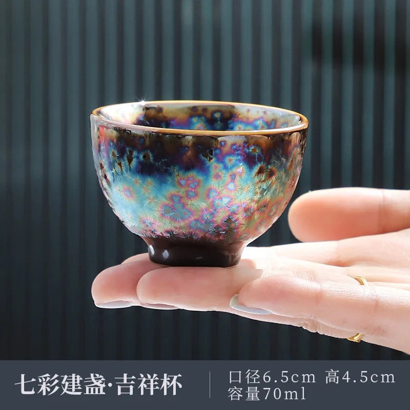 Jun Kiln Peacock Gilt Teacup Jianzhan Master Cup Ceramic Tea Cup Kung Fu Tea Set Hat Cup Colorful Teacup Chinese Tea Set Teaware