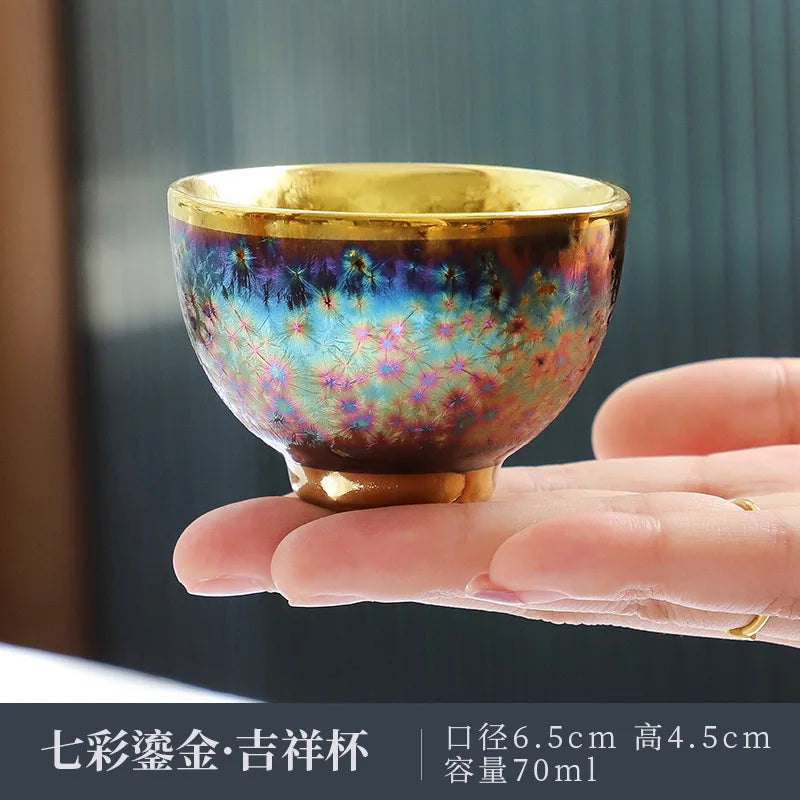 Jun Kiln Peacock Gilt Teacup Jianzhan Master Cup Ceramic Tea Cup Kung Fu Tea Set Hat Cup Colorful Teacup Chinese Tea Set Teaware